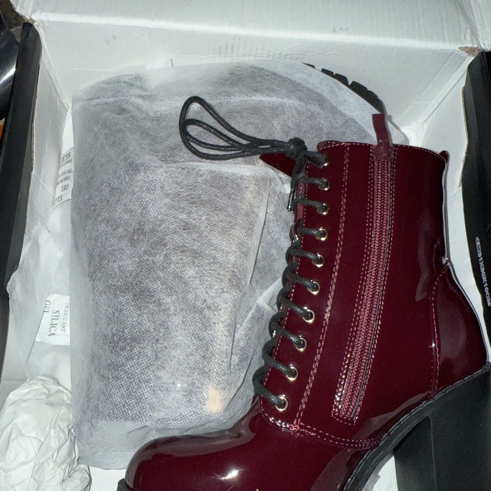 Glossy Burgundy Lace-Up Boots
